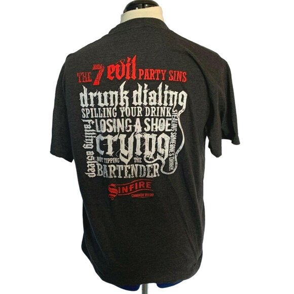 Sinfire Cinnamon Whiskey Graphic T-Shirt Gray Size Large Fun 7 Evil Party Sins - Picture 3 of 9